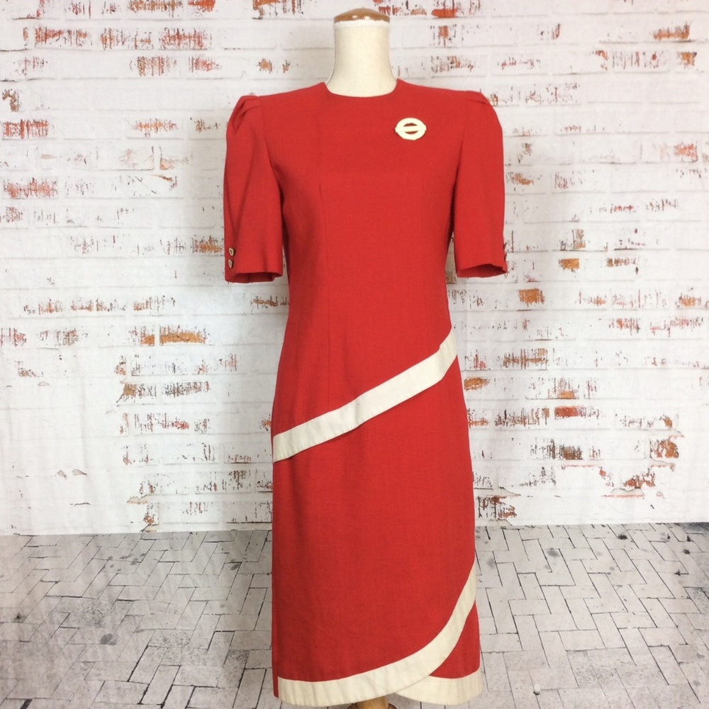 David Warren Red and White Minimalist Dress